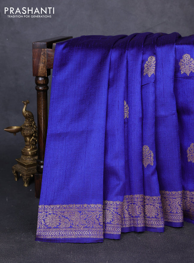Banarasi raw silk saree blue and pink with thread & zari woven buttas and thread & zari woven border