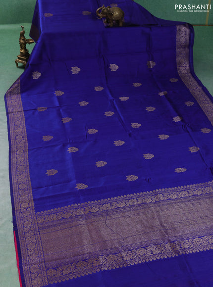 Banarasi raw silk saree blue and pink with thread & zari woven buttas and thread & zari woven border
