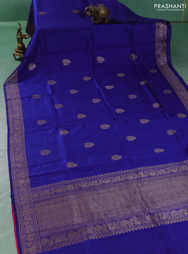 Banarasi raw silk saree blue and pink with thread & zari woven buttas and thread & zari woven border