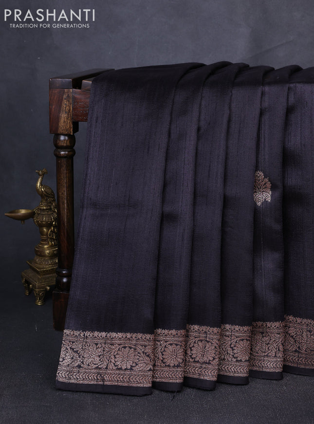 Banarasi raw silk saree black and red with thread & zari woven buttas and thread & zari woven border