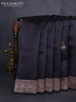 Banarasi raw silk saree black and red with thread & zari woven buttas and thread & zari woven border