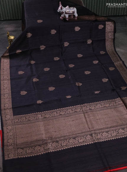 Banarasi raw silk saree black and red with thread & zari woven buttas and thread & zari woven border