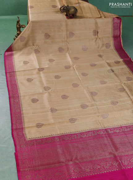 Banarasi raw silk saree sandal and pink with thread & zari woven buttas and thread & zari woven border
