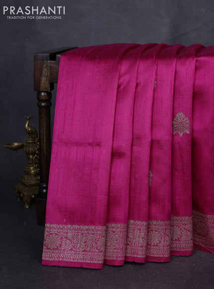 Banarasi raw silk saree pink and brown with thread & zari woven buttas and thread & zari woven border