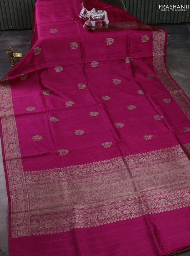Banarasi raw silk saree pink and brown with thread & zari woven buttas and thread & zari woven border