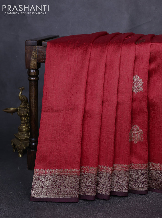 Banarasi raw silk saree red and deep wine with thread & zari woven buttas and thread & zari woven border