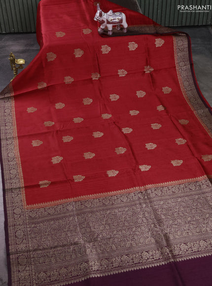 Banarasi raw silk saree red and deep wine with thread & zari woven buttas and thread & zari woven border
