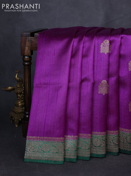 Banarasi raw silk saree purple and green with thread & zari woven buttas and thread & zari woven border