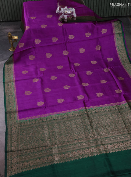 Banarasi raw silk saree purple and green with thread & zari woven buttas and thread & zari woven border