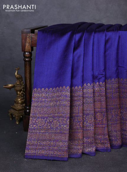 Banarasi raw silk saree blue and pink with plain body and long thread & zari woven border