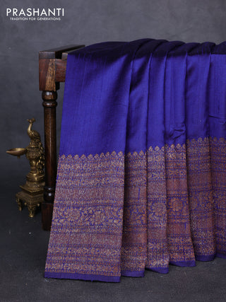 Banarasi raw silk saree blue and pink with plain body and long thread & zari woven border
