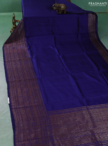 Banarasi raw silk saree blue and pink with plain body and long thread & zari woven border