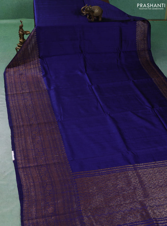 Banarasi raw silk saree blue and pink with plain body and long thread & zari woven border