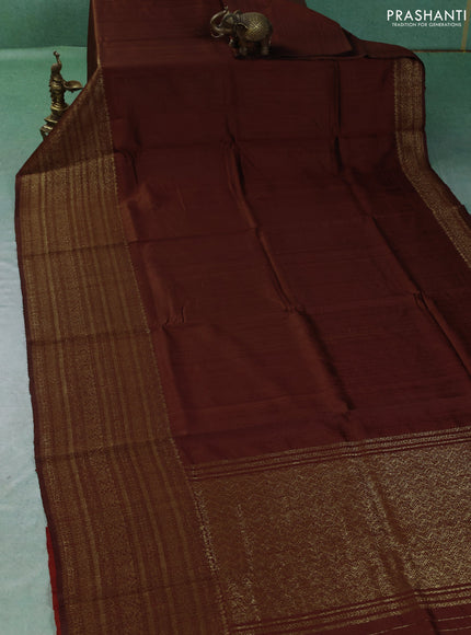Banarasi raw silk saree brown and red with plain body and long thread & zari woven border