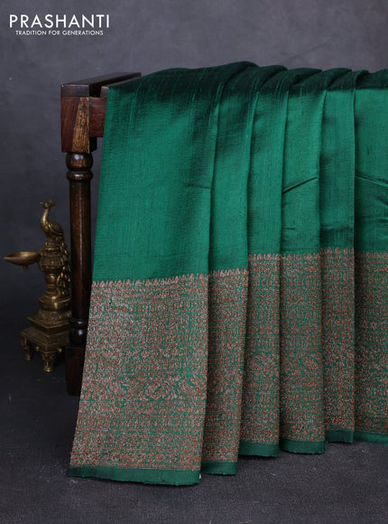 Banarasi raw silk saree green and red with plain body and long thread & zari woven border
