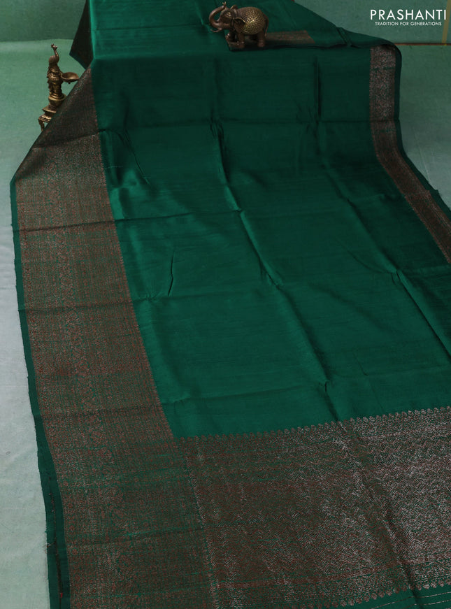 Banarasi raw silk saree green and red with plain body and long thread & zari woven border