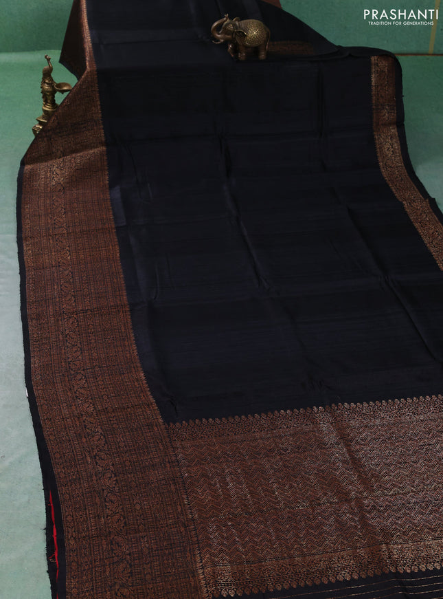 Banarasi raw silk saree black and red with plain body and long thread & zari woven border