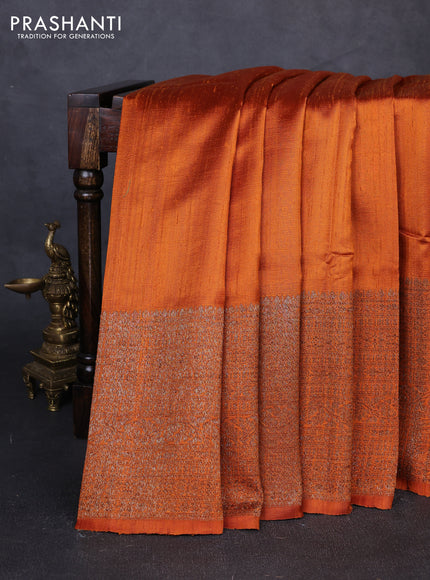 Banarasi raw silk saree rustic orange and red with plain body and long thread & zari woven border