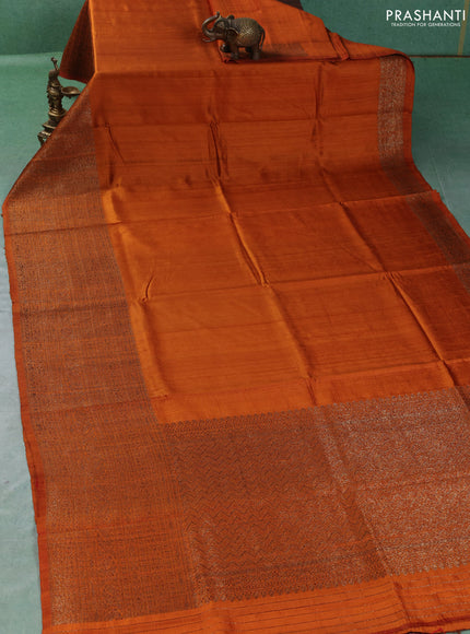Banarasi raw silk saree rustic orange and red with plain body and long thread & zari woven border