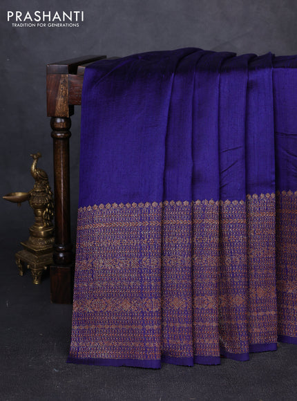 Banarasi raw silk saree blue and pink with plain body and long thread & zari woven border