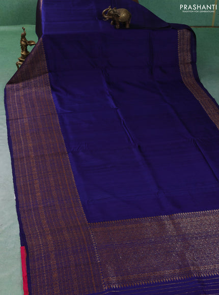Banarasi raw silk saree blue and pink with plain body and long thread & zari woven border