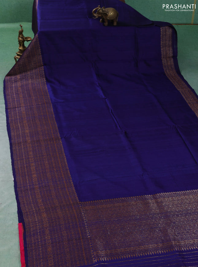 Banarasi raw silk saree blue and pink with plain body and long thread & zari woven border