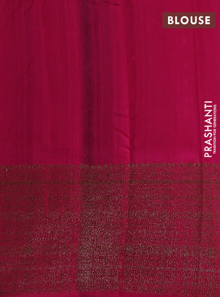 Banarasi raw silk saree blue and pink with plain body and long thread & zari woven border