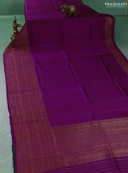 Banarasi raw silk saree magenta pink and bottle green with plain body and long thread & zari woven border