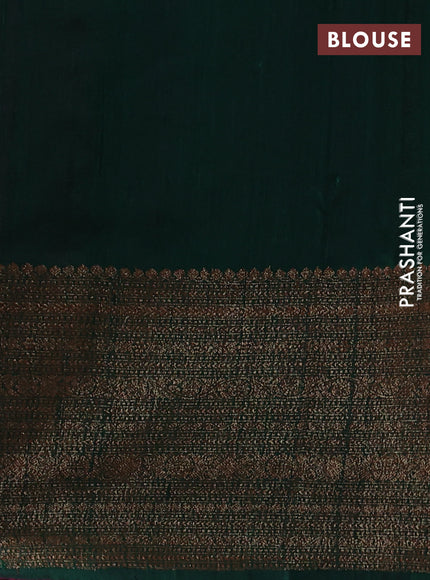 Banarasi raw silk saree magenta pink and bottle green with plain body and long thread & zari woven border