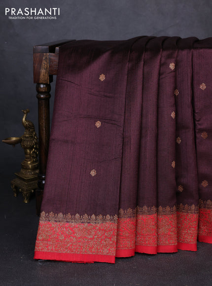 Banarasi raw silk saree deep maroon and red with allover thread & zari woven buttas and thread & zari woven border