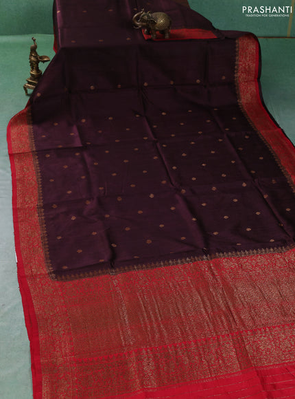 Banarasi raw silk saree deep maroon and red with allover thread & zari woven buttas and thread & zari woven border