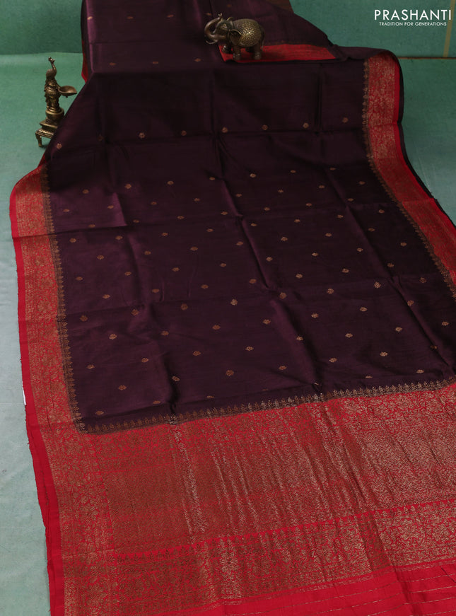Banarasi raw silk saree deep maroon and red with allover thread & zari woven buttas and thread & zari woven border