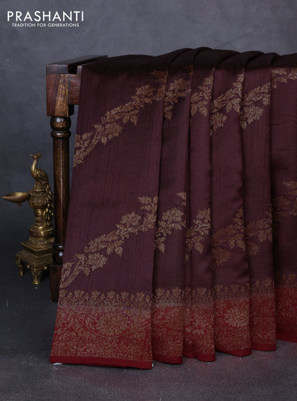 Banarasi raw silk saree deep maroon and red with allover thread & zari woven weaves and thread & zari woven border