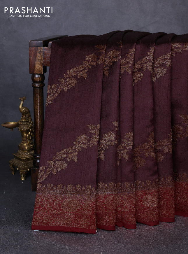 Banarasi raw silk saree deep maroon and red with allover thread & zari woven weaves and thread & zari woven border