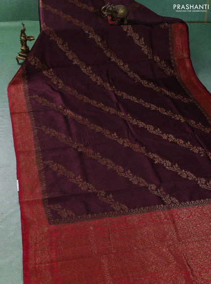 Banarasi raw silk saree deep maroon and red with allover thread & zari woven weaves and thread & zari woven border
