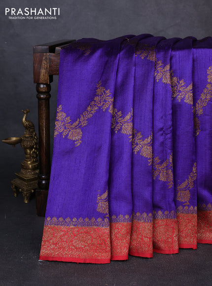 Banarasi raw silk saree violet and red with allover thread & zari woven weaves and thread & zari woven border
