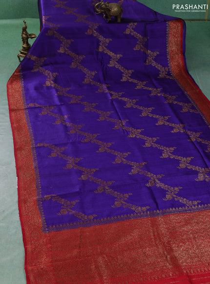 Banarasi raw silk saree violet and red with allover thread & zari woven weaves and thread & zari woven border
