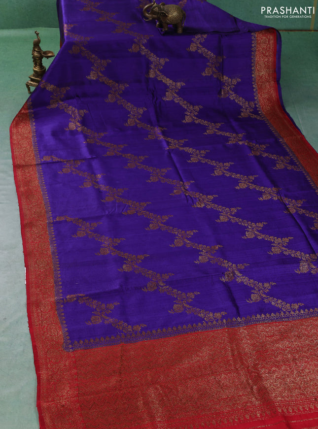 Banarasi raw silk saree violet and red with allover thread & zari woven weaves and thread & zari woven border