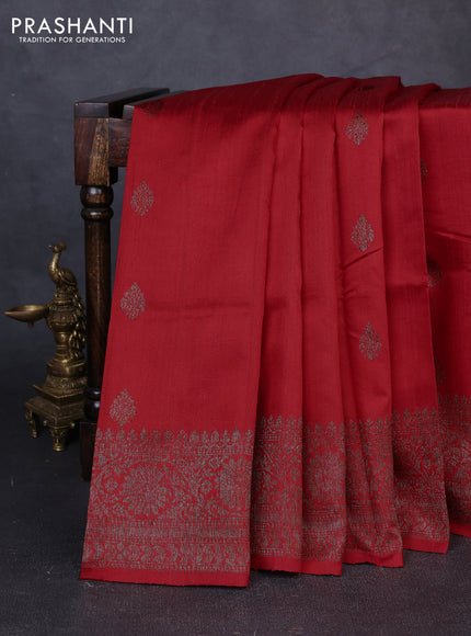Banarasi raw silk saree dark orange with thread & zari woven buttas and long thread & zari woven border