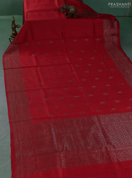 Banarasi raw silk saree dark orange with thread & zari woven buttas and long thread & zari woven border