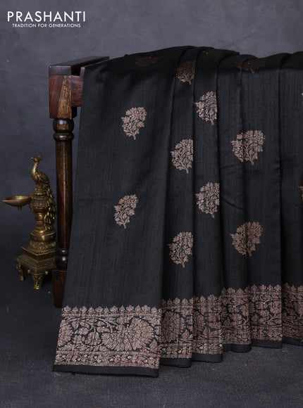 Banarasi raw silk saree black with thread & zari woven buttas and thread & zari woven border