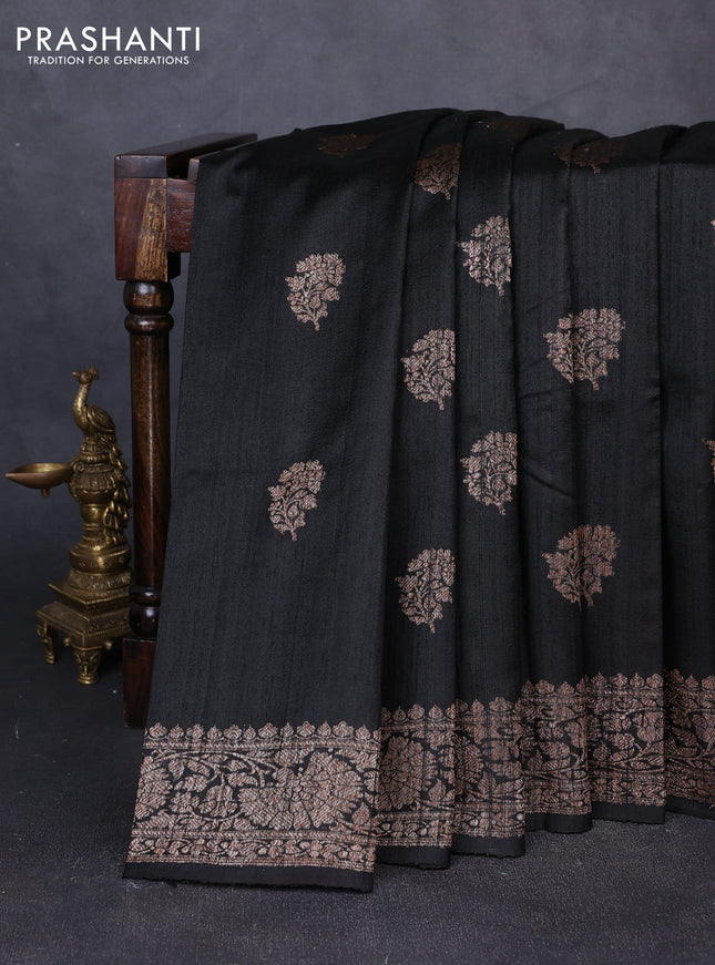 Banarasi raw silk saree black with thread & zari woven buttas and thread & zari woven border