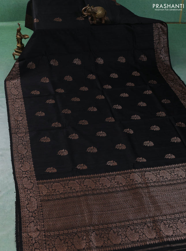 Banarasi raw silk saree black with thread & zari woven buttas and thread & zari woven border