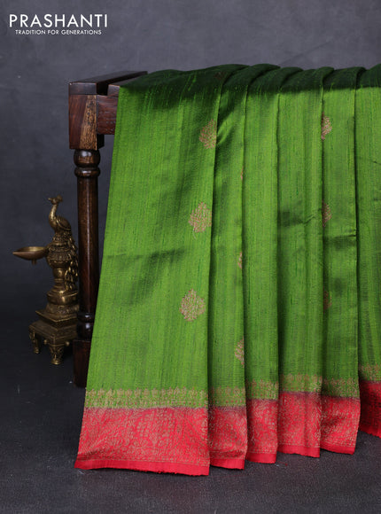 Banarasi raw silk saree light green and red with thread & zari woven buttas and thread & zari woven border