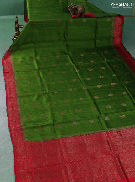 Banarasi raw silk saree light green and red with thread & zari woven buttas and thread & zari woven border