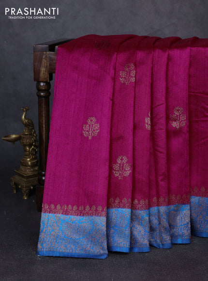 Banarasi raw silk saree pink and cs blue with thread & zari woven buttas and thread & zari woven border