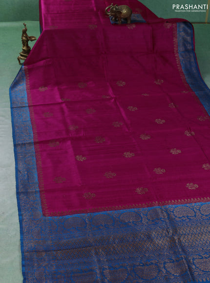 Banarasi raw silk saree pink and cs blue with thread & zari woven buttas and thread & zari woven border