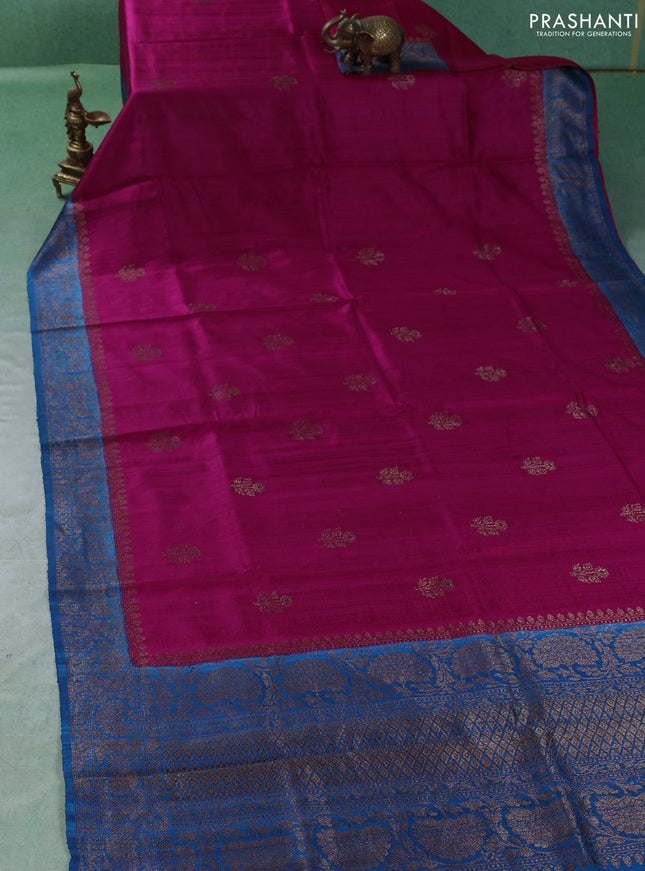 Banarasi raw silk saree pink and cs blue with thread & zari woven buttas and thread & zari woven border