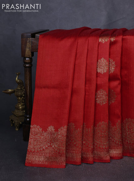 Banarasi raw silk saree red with thread & zari woven buttas and long thread & zari woven border