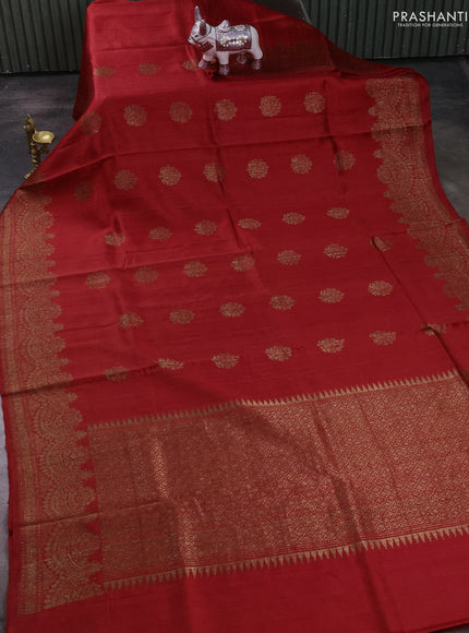 Banarasi raw silk saree red with thread & zari woven buttas and long thread & zari woven border